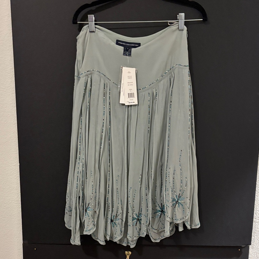 French Connection Light Gray A-Line Skirt with Embroidery